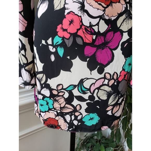Express Shift Dress Women Size 4 Multi Floral Lined Long Sleeve Keyhole Back Zip - Picture 12 of 12